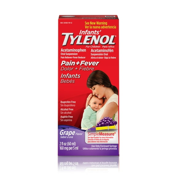 Infants' Tylenol Oral Suspension, Fever Reducer and Pain Reliever, Grape, 2 fl oz