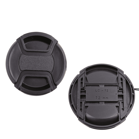 Foto&Tech 2 Pieces Center Pinch Snap-On Front Lens Cap Cover with Anti Lost String Compatible with Nikon, Sony, Fujifilm, Pentax, Panasonic, Olympus, Other DSLR Camera Lens (72mm)
