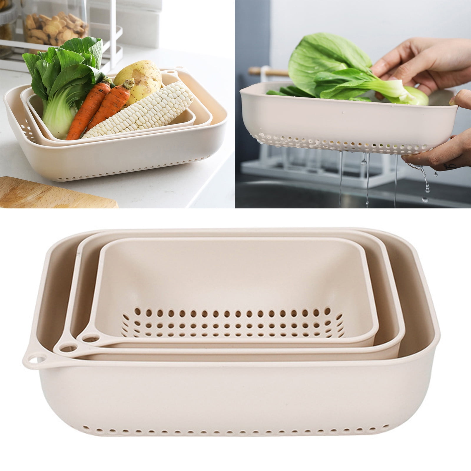 Plastic Basket Kitchen Sink Three Piece Creative Basin Vegetable Washing  Basket