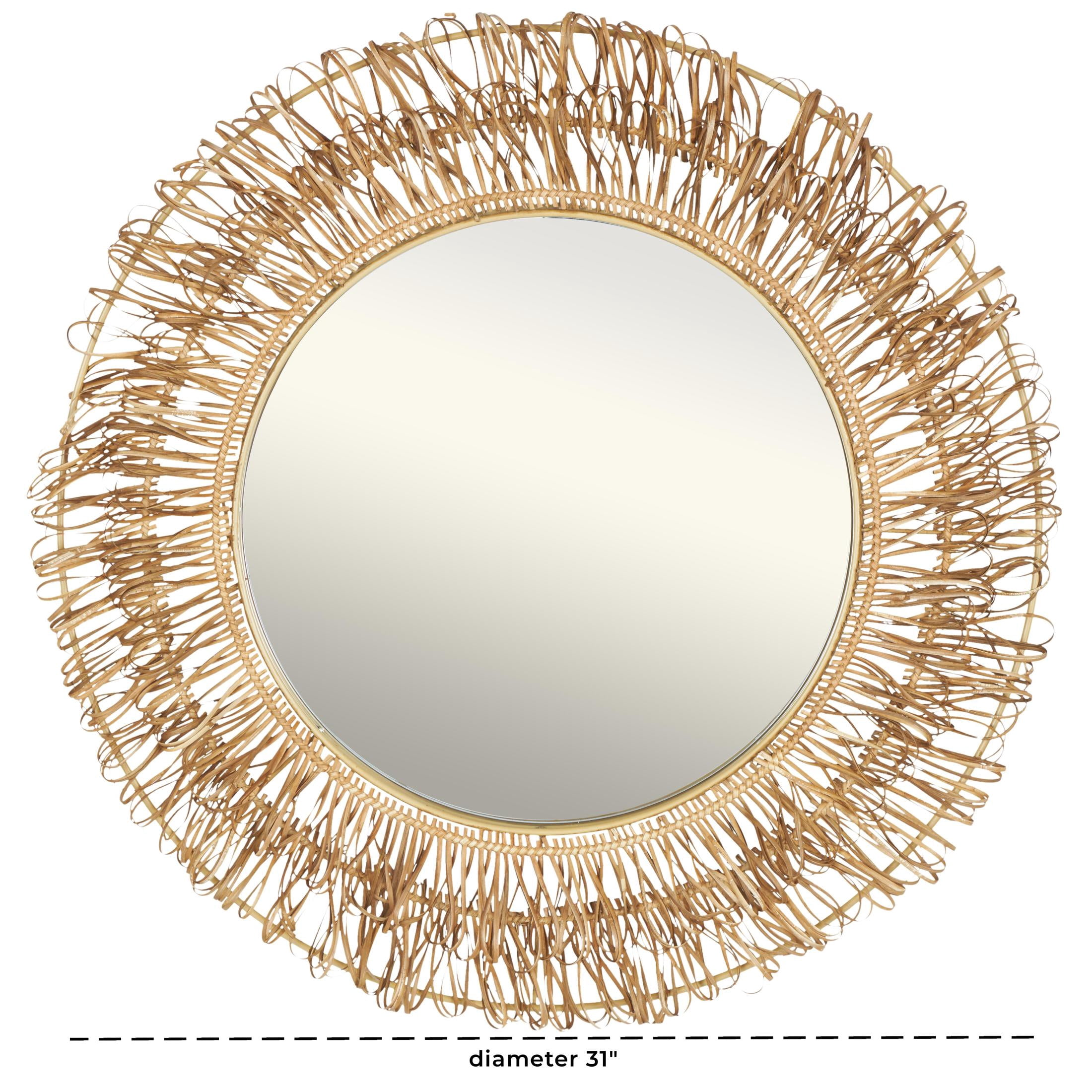 DecMode 31" x 31" Brown Handmade Woven Looped Tribal Wall Mirror