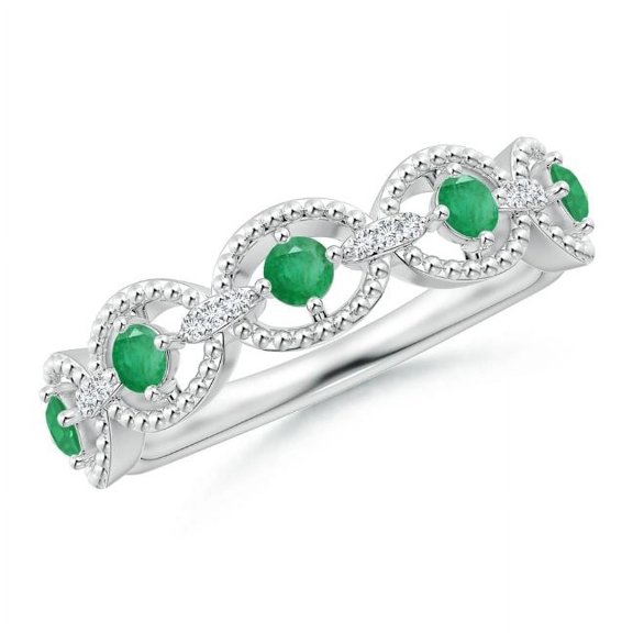 Round Shape Green Emerald CZ Diamond Band Ring Women 925 Sterling Silver May Birthstone Wedding Anniversary Gift Gemstone Jewelry