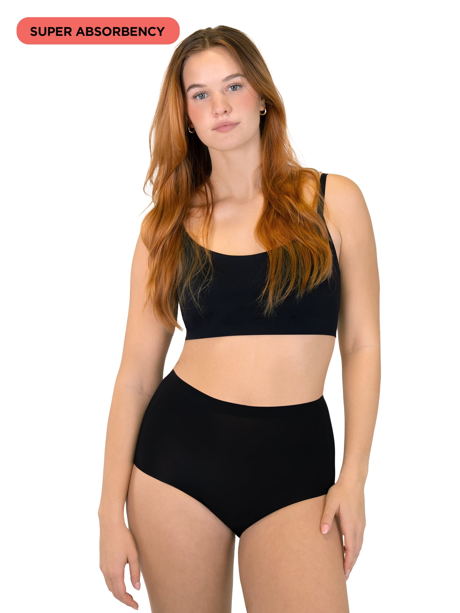 No Boundaries High-Rise Brief Super Absorbency Period Underwear, 2-Pack, Women’s Sizes XS-XXL