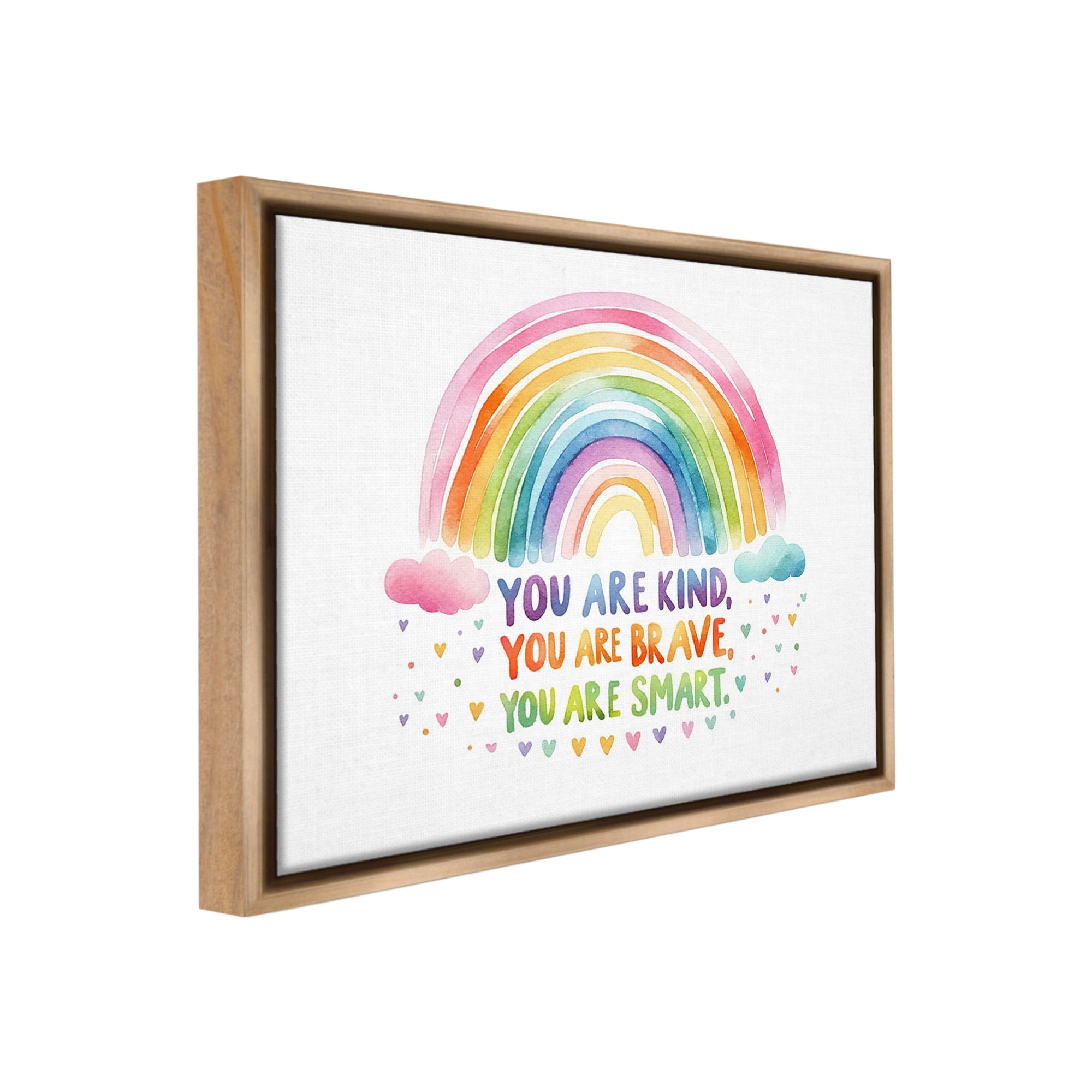 Stupell Industries Kind Brave Smart Rainbow Inspirational Painting Brown Floater Framed Canvas Art Print Wall Art, 21 x 17