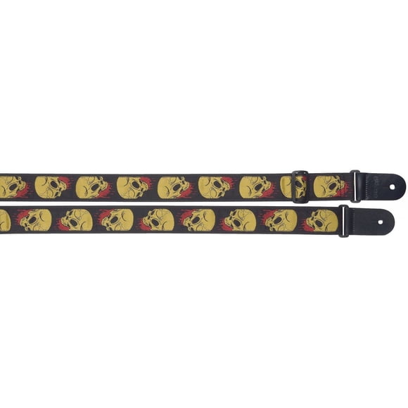 Stagg SWO-SKBLOOD YEL Woven Nylon Guitar Strap with Skull N' Blood Pattern, Yellow