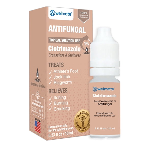 WELMATE Clotrimazole 1% Antifungal Solution for Athlete's Foot, Cracked & Dry Skin Relief, 0.33 FL oz