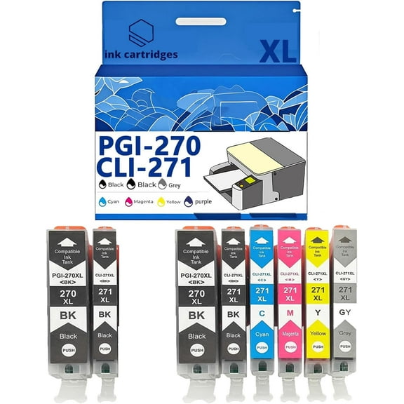 PGI-270XL CLI-271XL PGI 270 CLI 271 Ink Cartridges Compatible for Canon MG5720 5721 5722 6820 6821 6822 TS6020 Inkjet Printers, Leak-Proof Design Crisp Printing