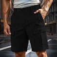 thumbnail image 2 of Men's Summer Cargo Pants Solid Color Elastic Waistband Multiple Pockets Workwear Cropped Pants, 2 of 7