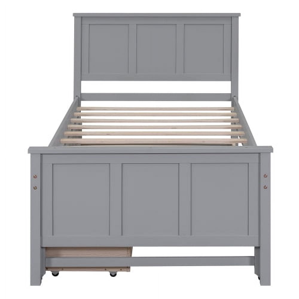 Yoneston Twin Size Platform Bed with Trundle and 2 Drawers, Space-Saving Storage Daybed for Kids Guests, White