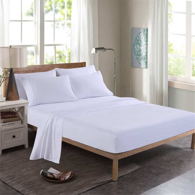 JML Ensemble de Draps Simple - Ensemble de 4 Pcs pour Lit Simple, Draps en Microfibre Brossée Ultra Douce Taille Simple, Luxe Hôtelier Draps Blancs à Poche Profonde de 14 Pouces