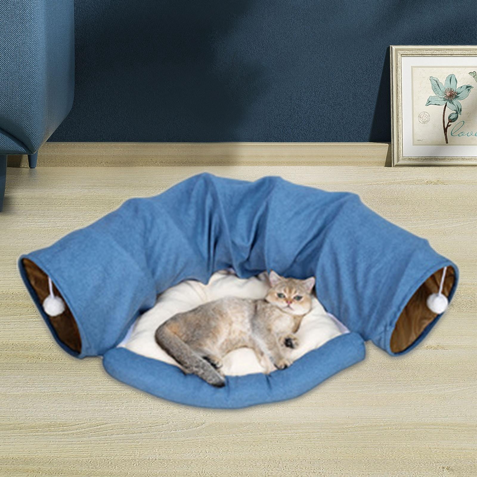 TOOYFUL 2 in 1 Cat Bed Play Tunnel Play Center and Playing Ball Toys with Removable Washable Mat Interactive Toy for Indoor Cats Dogs Blue