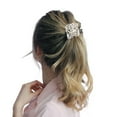 thumbnail image 3 of Unique Bargains 1 Pc Ponytail Buckle Hair Clip Rectangular Lines Hair Ponytail Cuff for Women Silver Tone White, 3 of 5