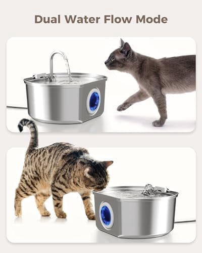 Cat Water Fountain Stainless Steel: 108oz/3.2L Cat Fountain for Drinking - Pet Water Fountain Inside - Automatic Dog Watering Dispenser Bowl - Pet Feeding & Watering Supplies - Water Level Window