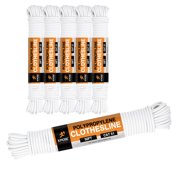 Plastic Clothesline - 50' Plastic Clothes Line - White Outdoor Weather Resistant - Synthetic Cord for Hanging and Drying Clothing & Laundry - Plastic Rope Clothes Line String for Pulley 6 Pack