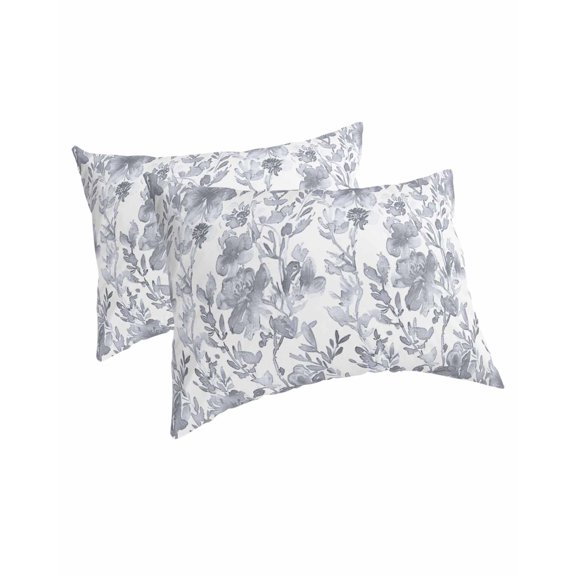 Watercolor Grey Floral Pillow Covers King Size 2 Pack, Gray Ombre Botanical Summer Soft Bed Throw Pillowcases Breathable Cooling Long Lumbar Body Pillow Sham Cover for Bed Sofa 20''x36''