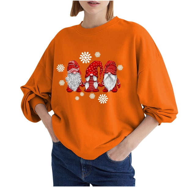 Blusa holgada de manga larga con cuello redondo y estampado navideño para mujer Fridja bvmnju2416