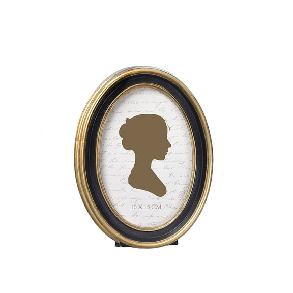 Sunlit 4x6 Inch Vintage Picture Frame, Elegant Antique Photo Frames with Glass Front, Photo Display, Tabletop Wall Hanging, Gift Ideas, Black Oval with Gold Trim