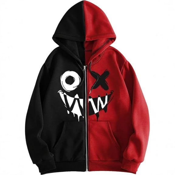 Hpapadks Hoodie for Men Zip Up Hoodies Pullover with Front Pocket Oversized Gothic Graphic Print Old Baggy Hooded Jacket Men's Sweatshirts