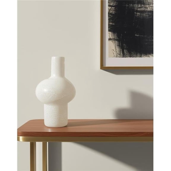 HomeRoots 608282 12 in. White Mottled Handblown Glass Table Vase