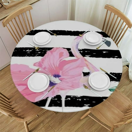 

BANET Table Cloth Flamingo Round Tablecloth Birds Pink Flamingos Flower Green Palm Leaves in Black White Stripes Tablecloths for Round Tables Small Round Tablecloth Table Cover for Outdoor 54 -58