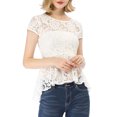 thumbnail image 6 of Allegra K Women's Round Neck Cap Sleeves High Low Hem Lace A Line Peplum Blouse, 6 of 7