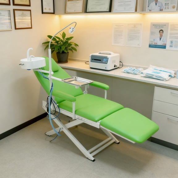 Portable Dental Chair Bed Folding Mobile Chair Tilt with LED Light & Basin &Tray