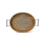GG Collection, Mango Wood with Metal Inlay, Medium Oval Tray with Handles