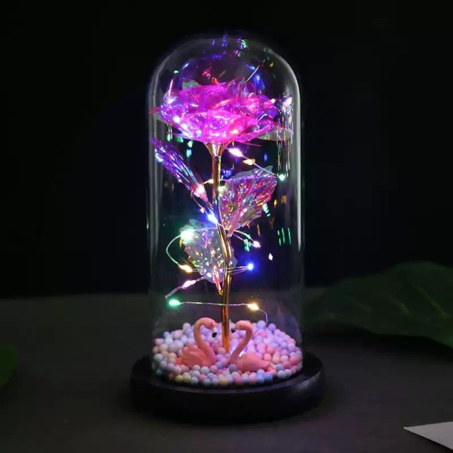 Adornos de cubierta de vidrio con flores eternas, simulación de rosas láser, luz LED, regalo creativo para el día de San Valentín, pareja, nacimiento