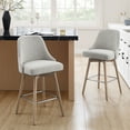 thumbnail image 3 of Classical Gray White Fabric Swivel Counter Stools with Wood Legs, Set of 2, Barstools in Dining Room, 3 of 14