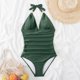 thumbnail image 3 of Acyse Womens Bikinis for Summer Clearance Juniors Cute Solid Color Hollow Out Siamese Swimsuits Bikini Print Beachwear Set, 3 of 3