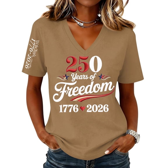 Textilo Womens Patriotic T Shirts Short Sleeve V Neck Shirt American Flag Design Tshirts 1776–2026 Patriotic Independence Day Tee Tops,Khaki 3XL