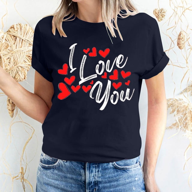 Pisexur Valentines Day T-shirt Top T-shirt à Manches Courtes Imprimé Amour de la Saint-Valentin pour Femmes, Col Rond