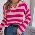 thumbnail image 4 of Lovskoo 2024 Sweaters for Women Trendy Pullover Long Sleeve V-Neck Blouse Knit Tops Pink, 4 of 7