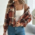 thumbnail image 4 of Arlun Cropped Flannel Plaid Shacket Jackets for Women Long Sleeve Button down Lapel Coats 2025 Autumn Winter Trendy Pockets Design Lightweight Comfort Outerwear Orange S, 4 of 8