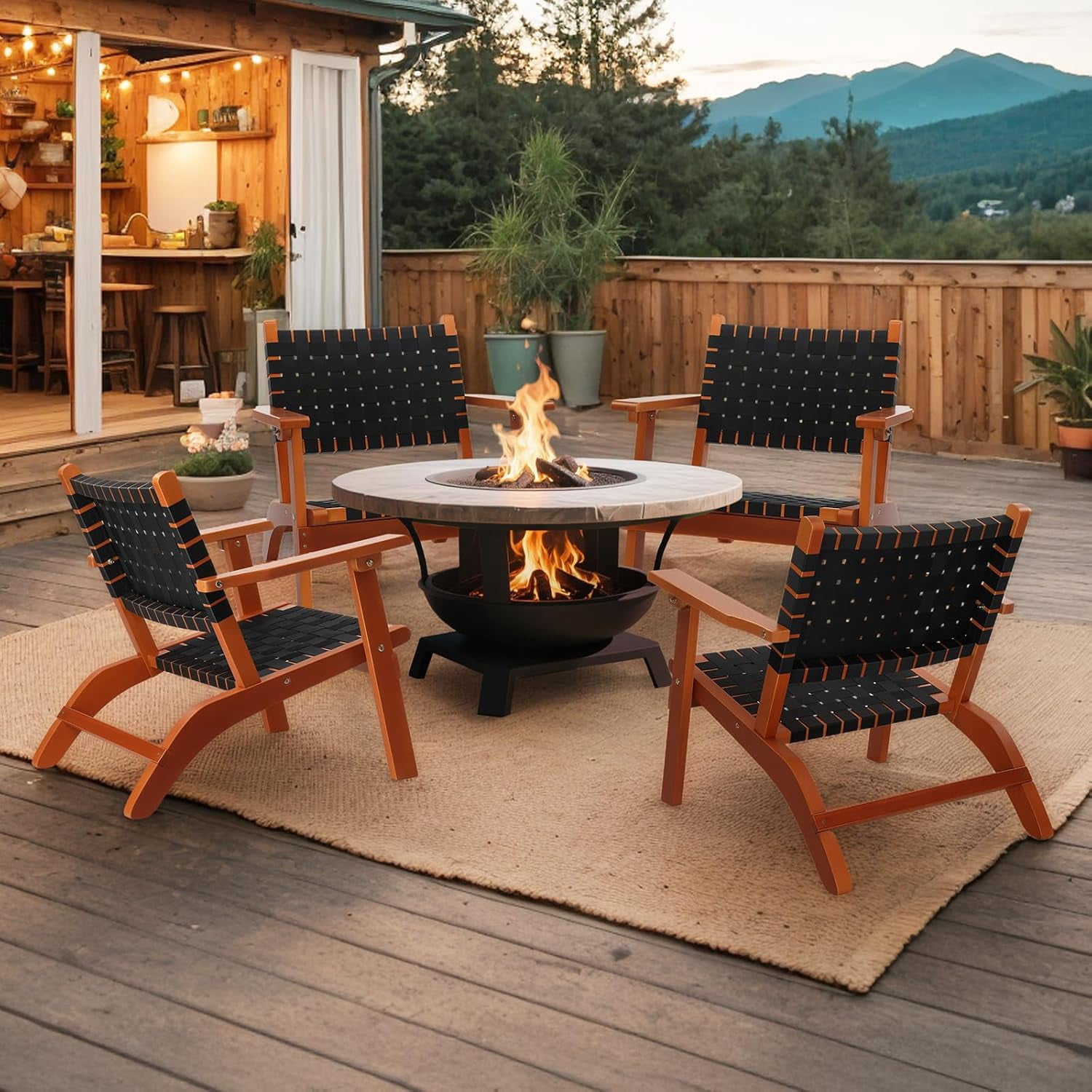 FeGemax Outdoor Armchair, All-Weather Wooden Patio Chair with Waterproof PE Woven Fabric, Adirondack Chair for Garden, Lawn and Poolside (1, Black and Brown)