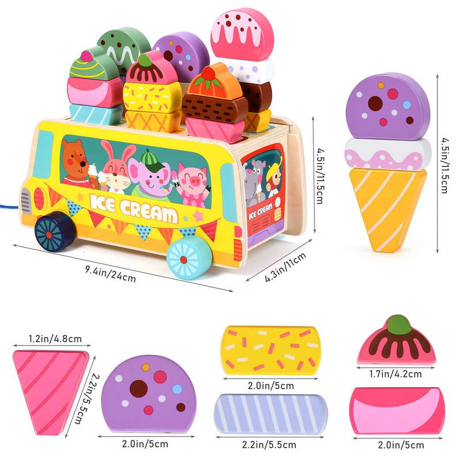 Miscool Wood Ice Cream Cart Toy Playset for Toddlers, Gift for