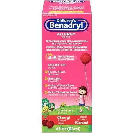 Benadryl Allergy Liquid Cherry For Children 4 oz (Pack of 2)