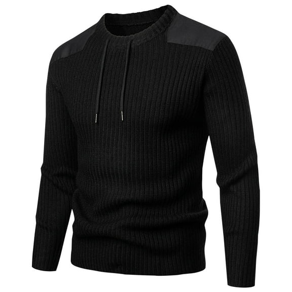 YLSDY Men's Vintage Stripe Knit Sweater Cotton Slim Fit Crew Neck Pullover Sweater Long Sleeve Dressy Splice Tactical Sweater Black L