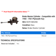 thumbnail image 2 of Brake Master Cylinder - Compatible with 1960 - 1961 Plymouth Fury, 2 of 2