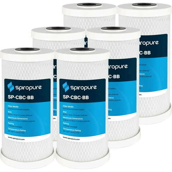 SpiroPure SP-CBC-BB 10x4.5 1 Micron NSF Certified Coconut Shell Carbon Block Water Filter Cartridge CB-45-1001 (Case of 6)