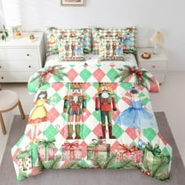 Manfei Christmas Nutcracker Bedding Comforter Set 7-Piece for Kid, Dreamy Princess Castle King Bedding Sets, Vintage Buffalo Reversible Bed Sheets, Lightweight Room Decor