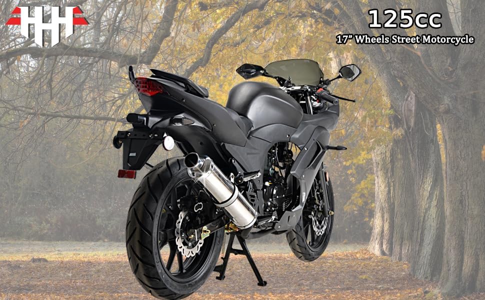 HHH 125cc Motorcycle with Manual Transmission 125cc Scooter LED Lights and 17 inches Wheels (Red)