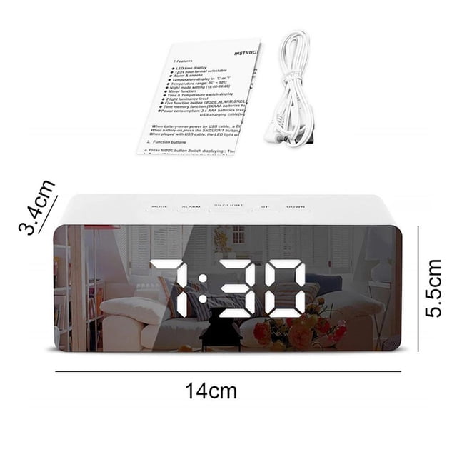 Reloj Despertador Con Espejo Led Digital Snooze Wake Up Reloj De Mesa Luz Electrónica Gran Tiempo Reloj Con Pantalla De Temperatura Decoración Del Hogar Cateissary HA023868-00