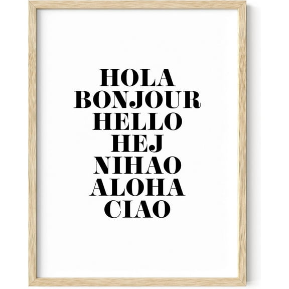 Aaheei Hello in Different Words Art Print - Minimalist Themed Home Office Apartment Wall Decor, Black and White Typography Poster, Frameable Poster Wall Decoration
