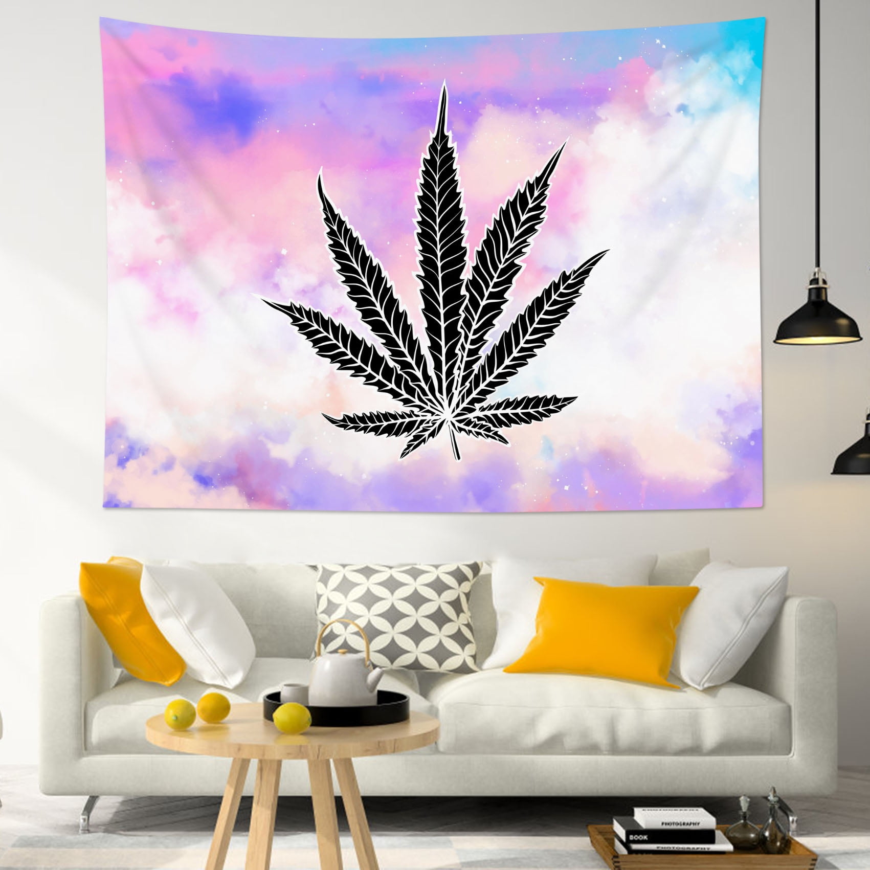 HVEST Weed Tapestry Marijuana Leaves on Colorful Clouds Backdrop