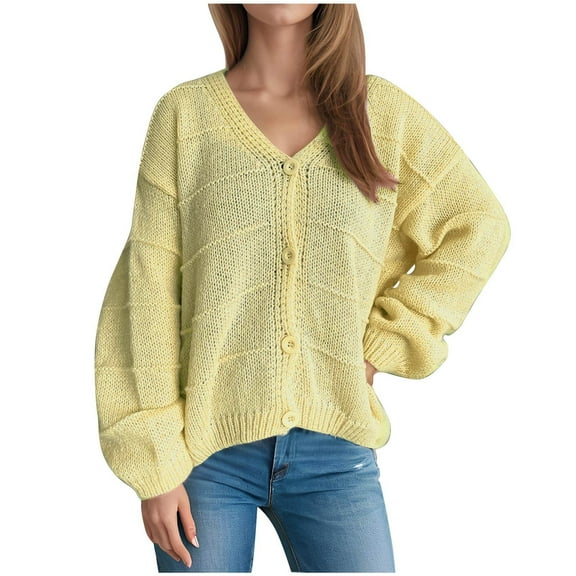 Ltctricy Women's Fall Sweater Cardigan Lightweight Knitted Button down Casual Outerwear Trendy Baggy Long Sleeve Sweater