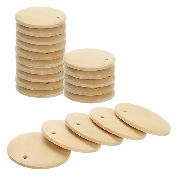 Round Wooden Discs, 20 Pack 30mm - Log Unfinished Wood Circles with Holes for DIY Jewelry Accessories