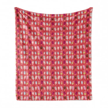 Ice Cream Soft Flannel Fleece Throw Blanket, Funny Summer Pattern with Continuous Ice Lolly Popsicles, Cozy Plush for Indoor and Outdoor Use, 60" x 80", Dark Coral Multicolor, by Ambesonne