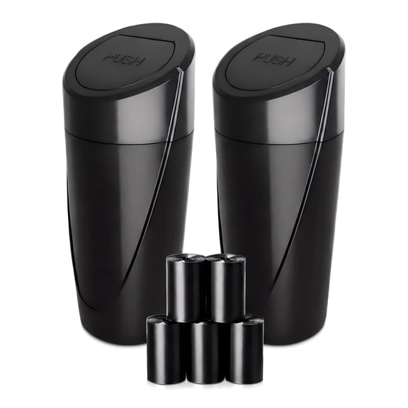 Wuxiuli Mini Trash Can 2 Pack, Cup Holder Garbage Can with Lid for Car and Bathroom, Black Bathroom Trash Can with Lid, Double Trash Bin Set
