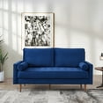 thumbnail image 3 of 69 Inches Upholstered Sofa Couch Furniture, Modern Velvet Loveseat, Tufted 3-seater Cushion with Bolster Pillows - Blue 12703, 3 of 9