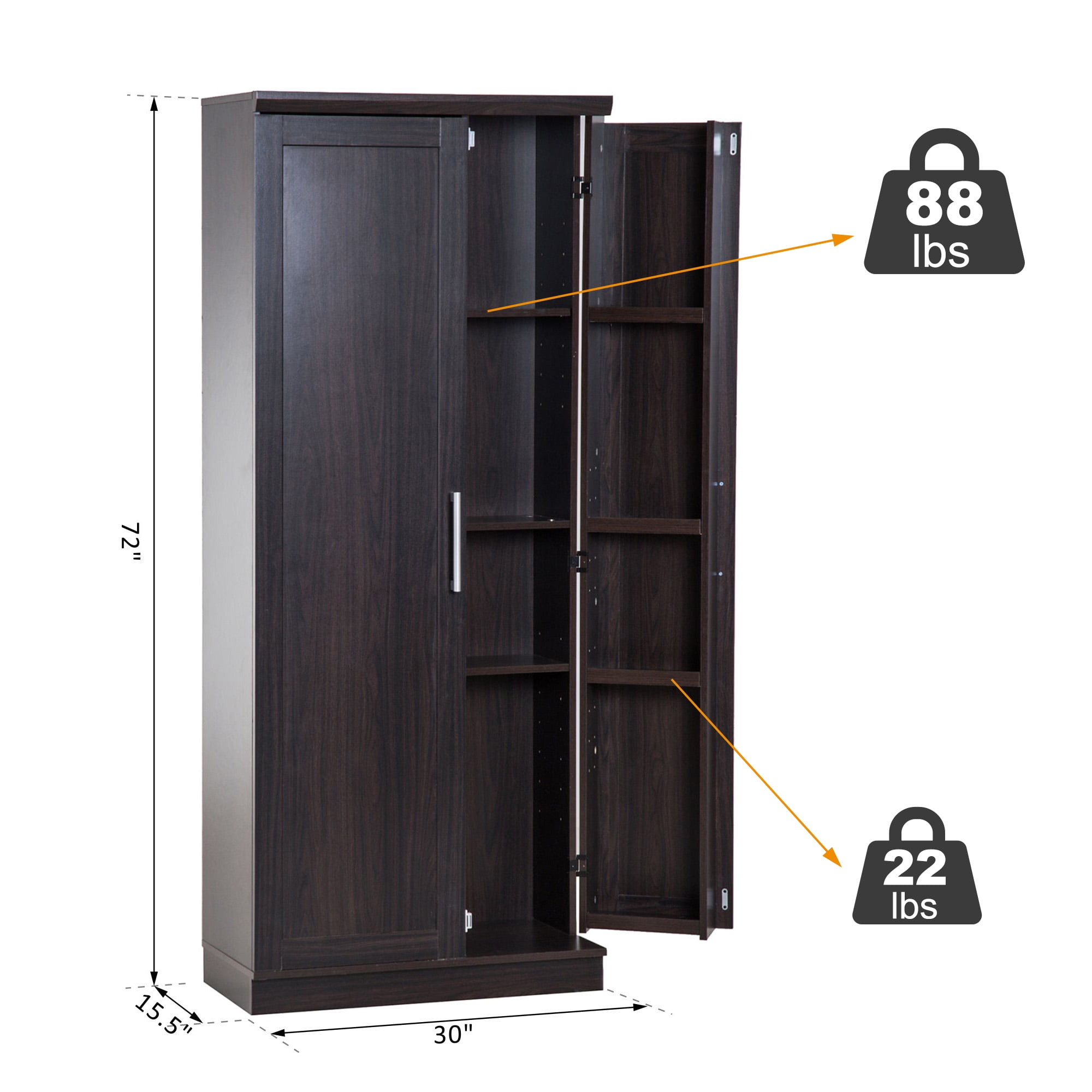 Homcom 72 Standing Kitchen Pantry Organizer Storage Cabinet Wood Free Black